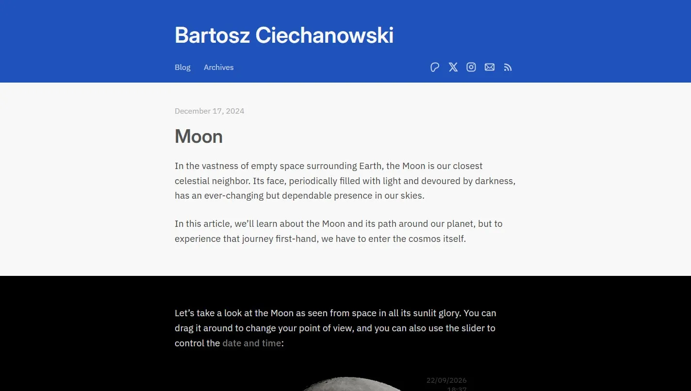 Bartosz Ciechanowski homepage screenshot