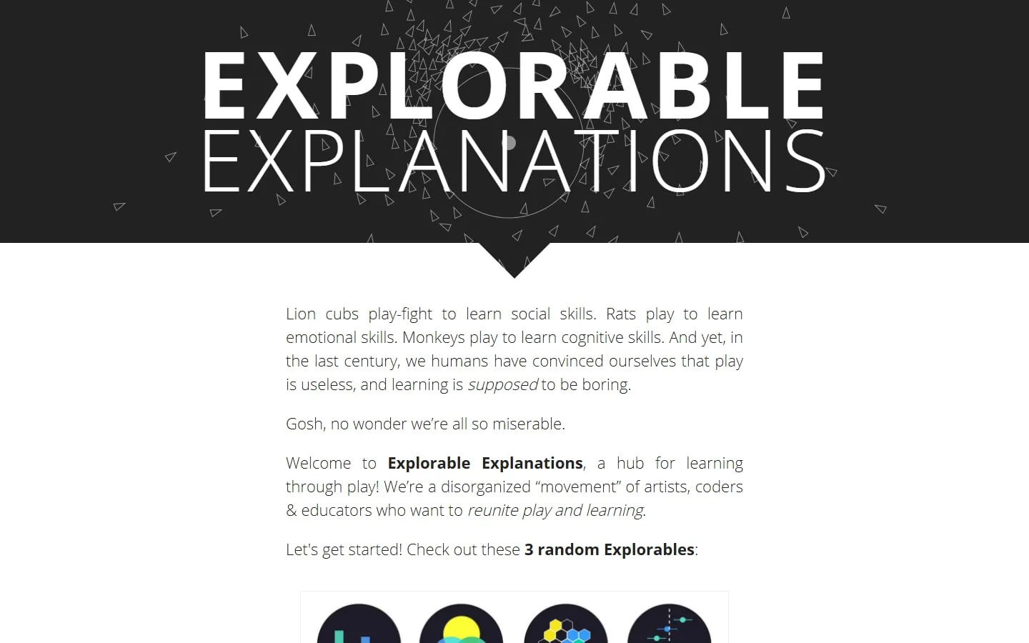 Explorable Explanations homepage screenshot