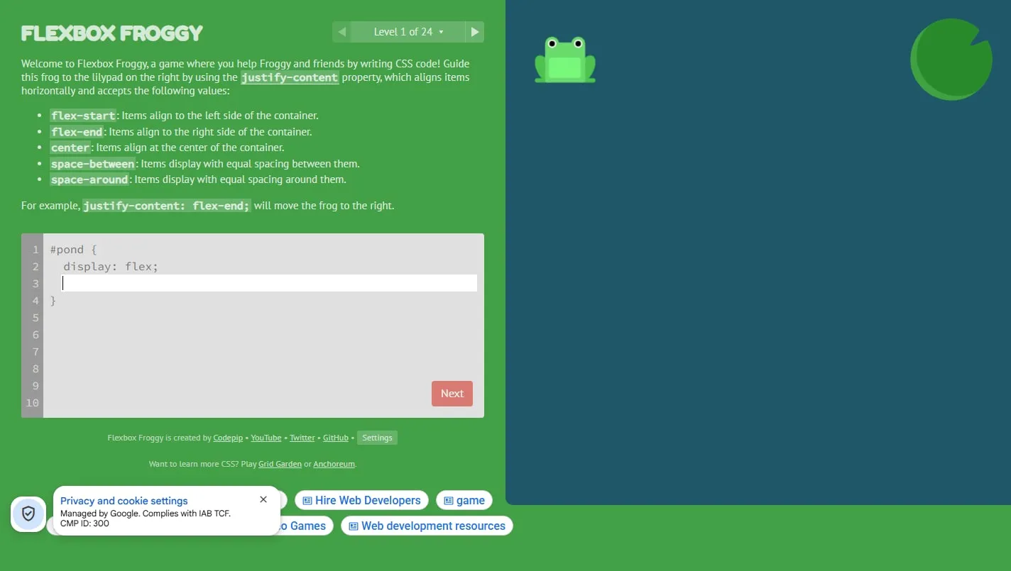 Flexbox Froggy homepage screenshot
