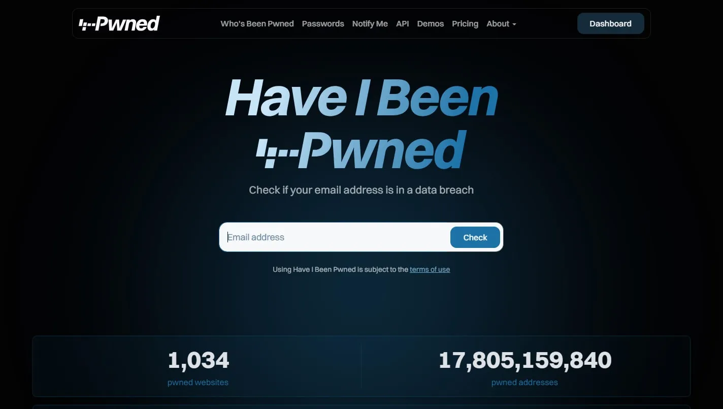 Have I Been Pwned homepage screenshot