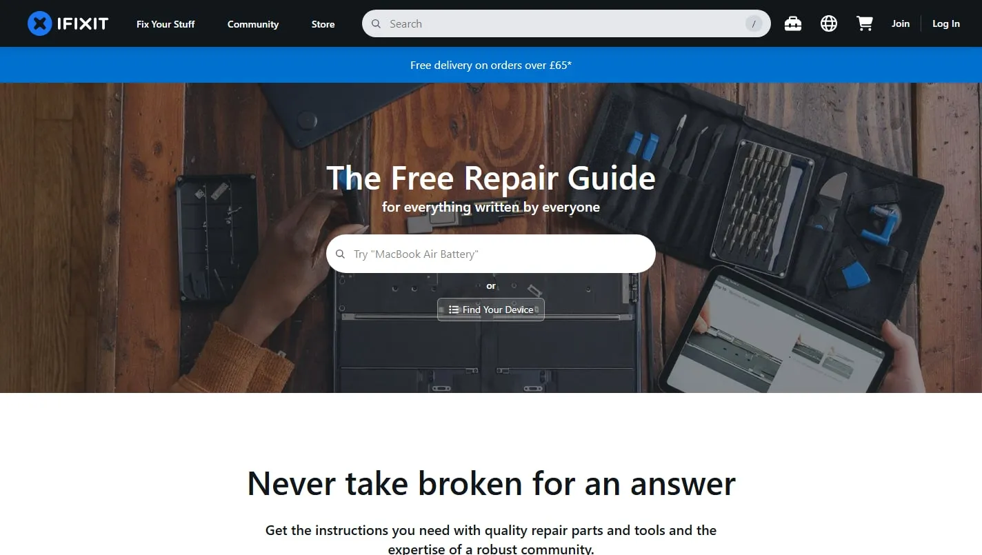 iFixit homepage screenshot