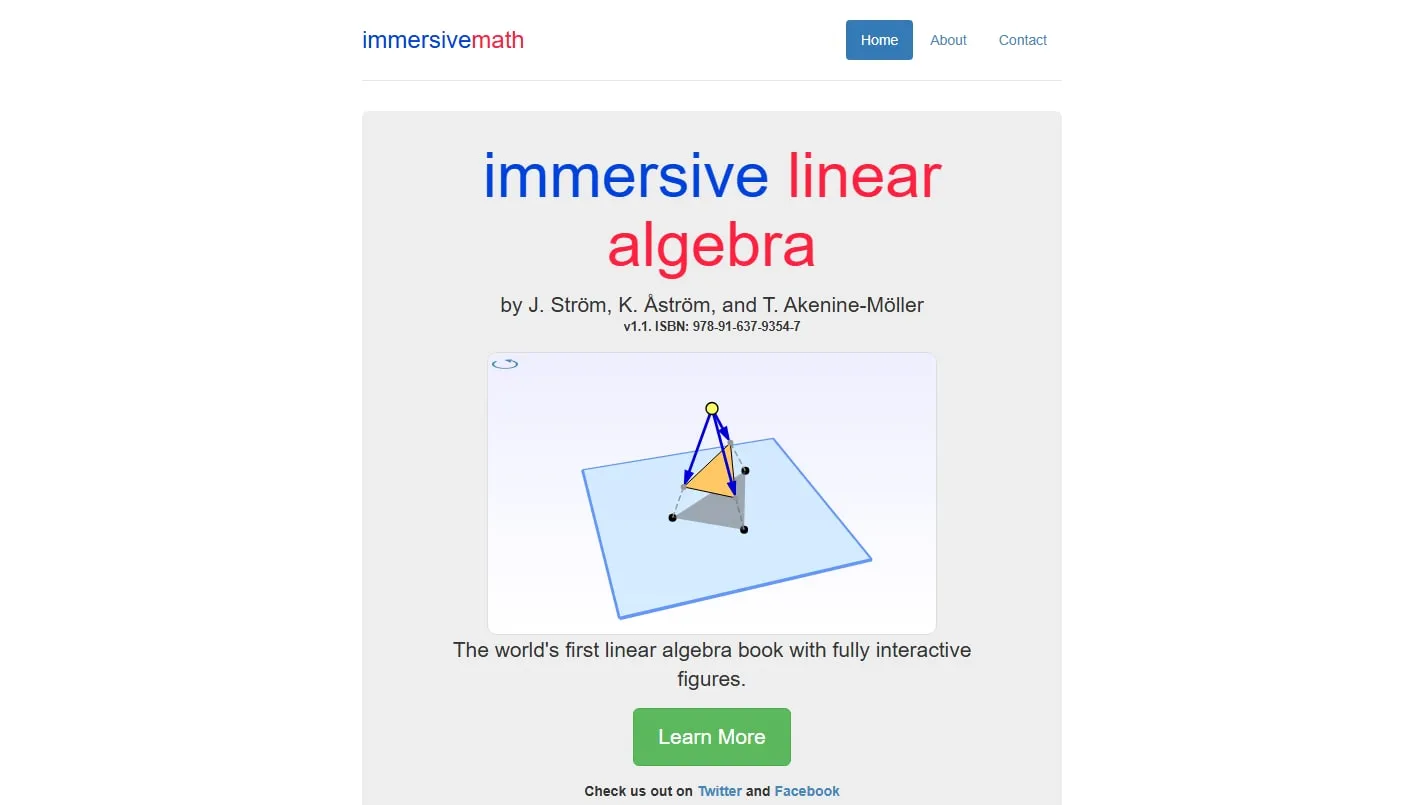 Immersive Linear Algebra homepage screenshot