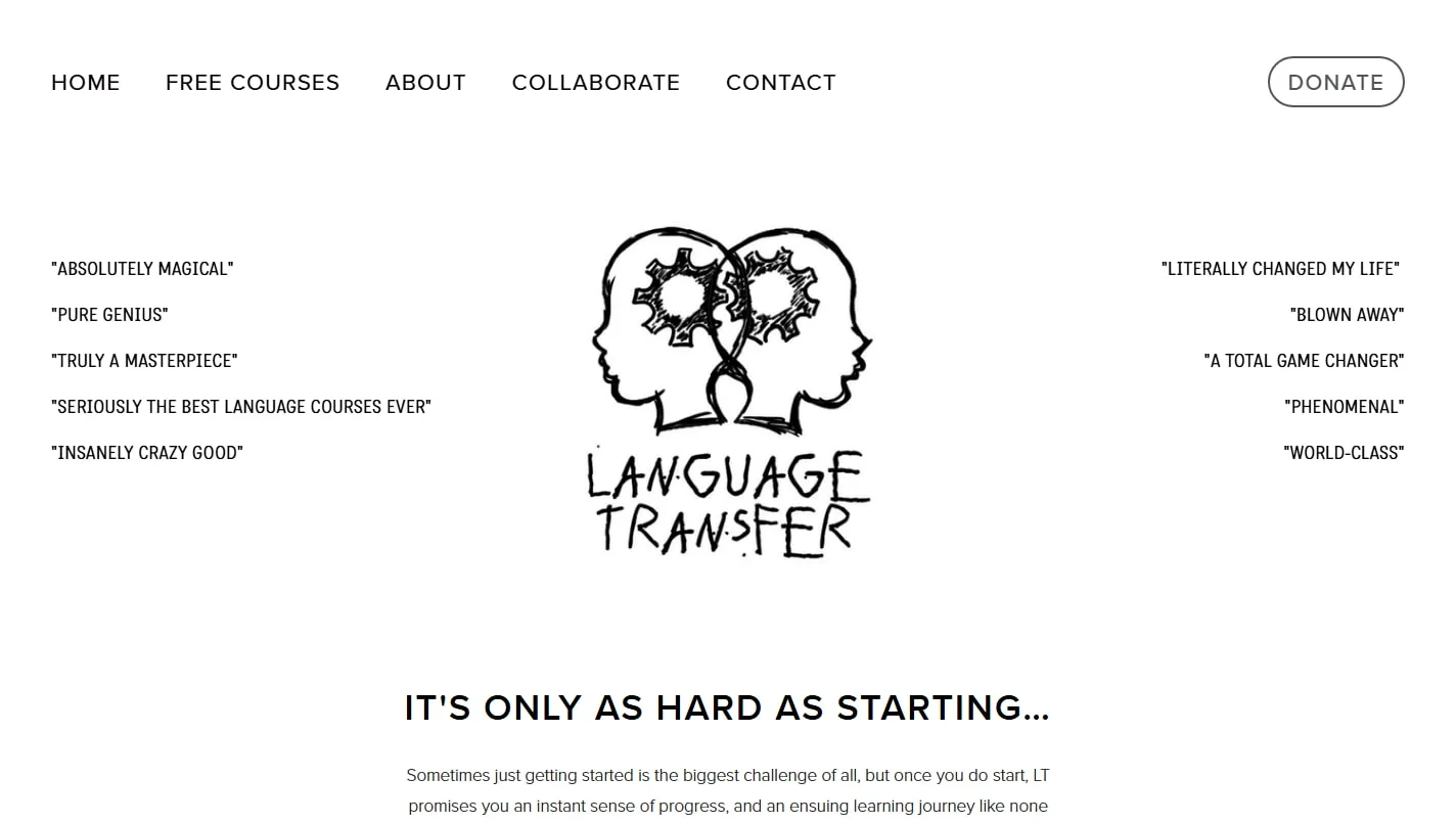 Language Transfer homepage screenshot