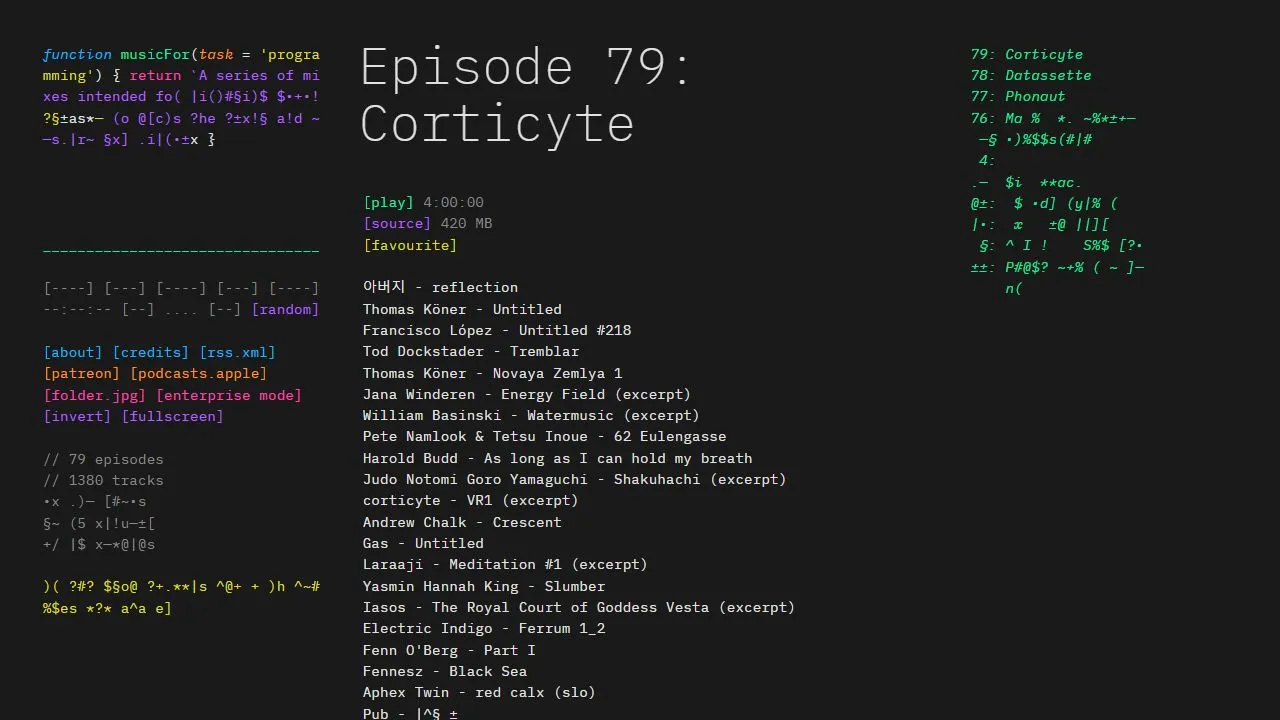 Music For Programming website screenshot