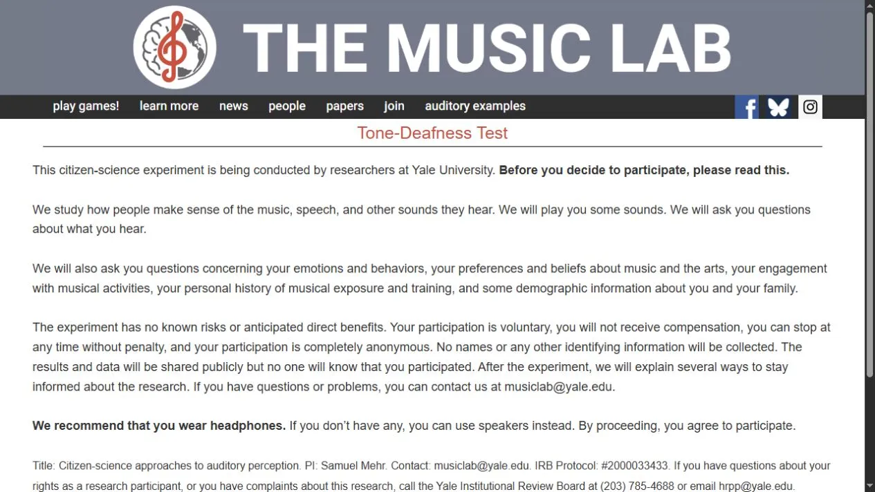 Tone-Deafness Test website screenshot