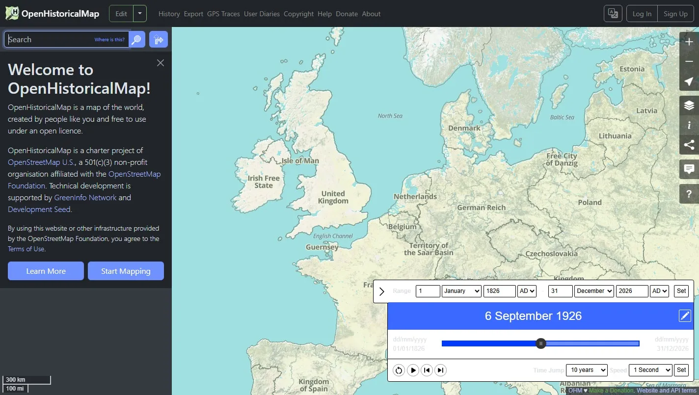 OpenHistoricalMap homepage screenshot