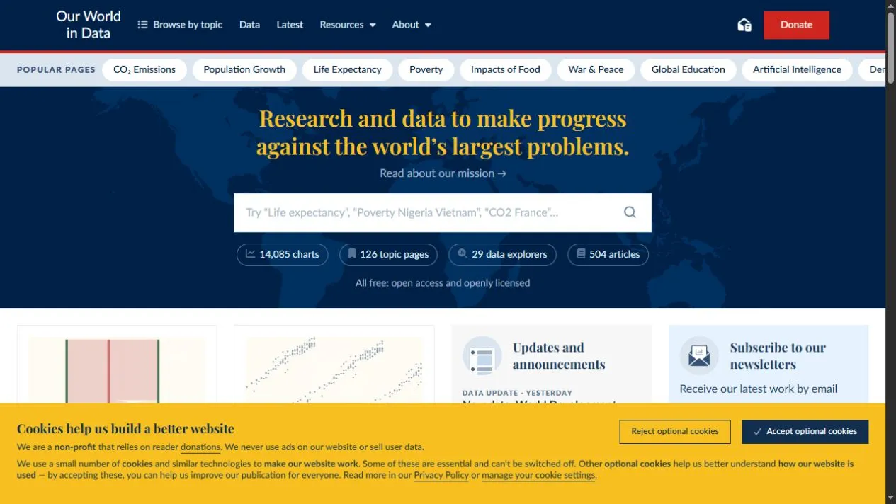 Our World in Data website screenshot