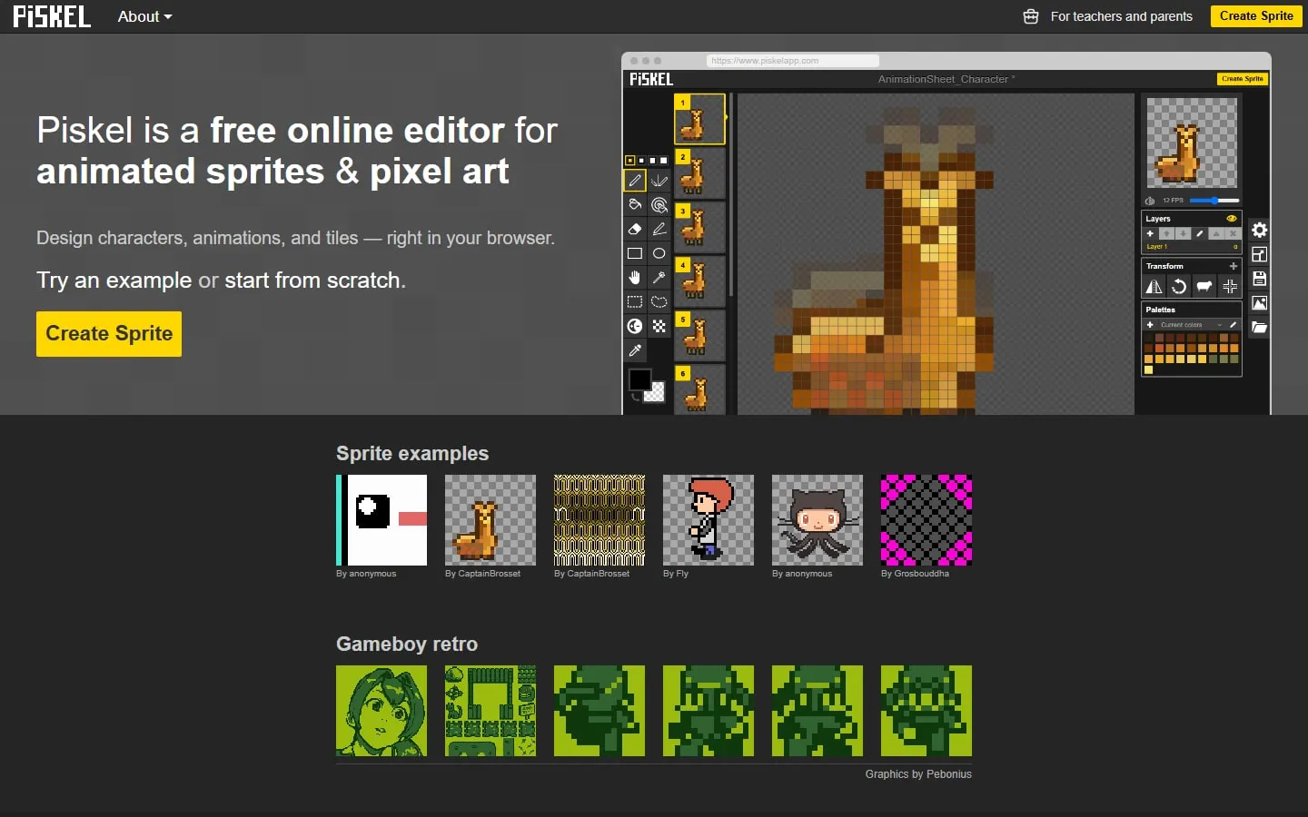 Piskel homepage screenshot