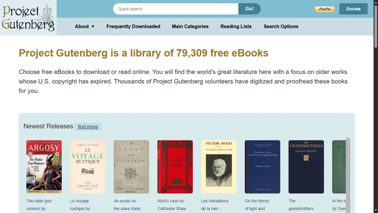Project Gutenberg website screenshot