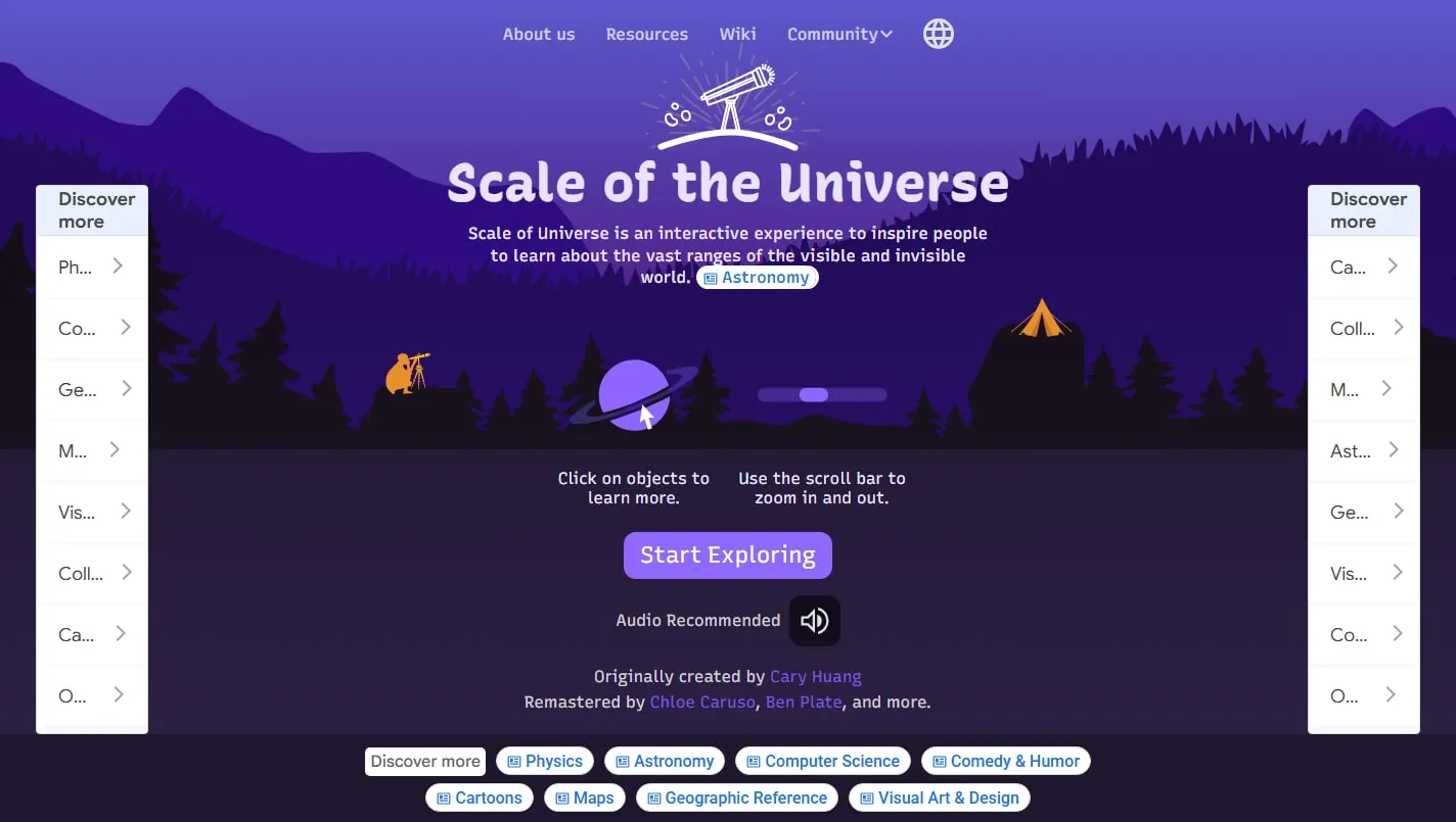 Scale of the Universe homepage screenshot