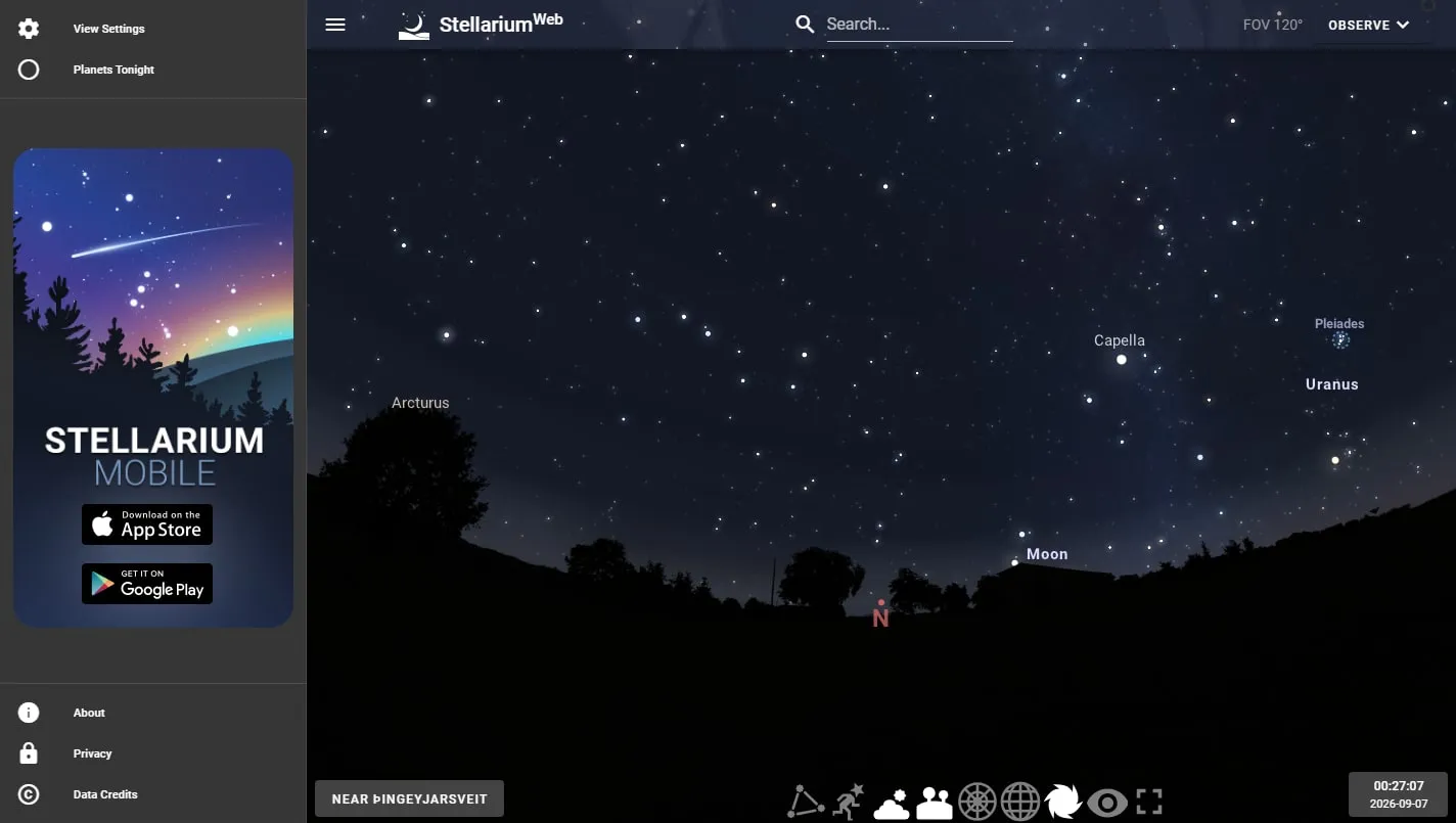 Stellarium Web homepage screenshot