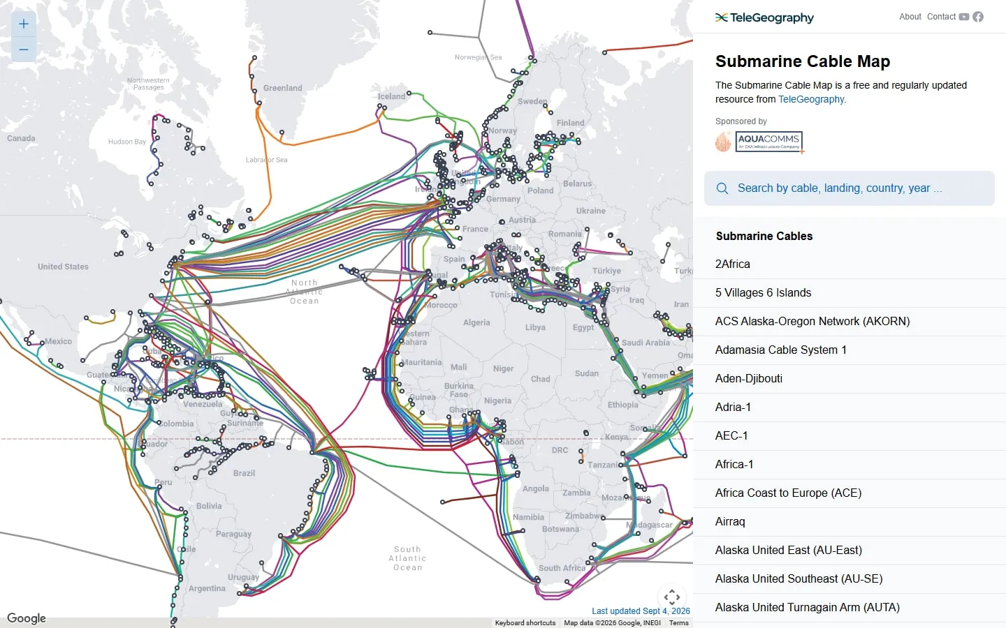 Submarine Cable Map homepage screenshot