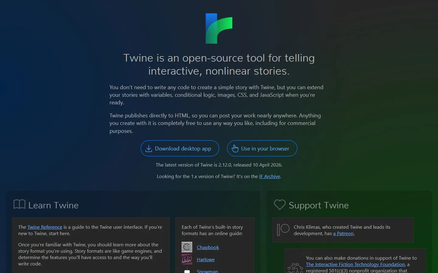 Twine homepage screenshot