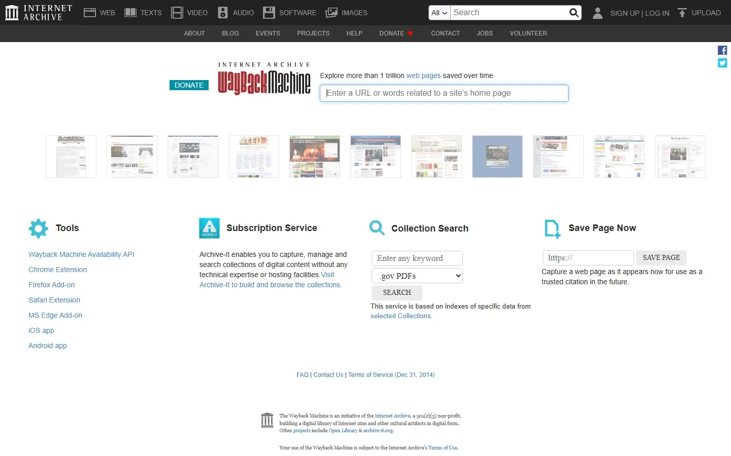 Wayback Machine homepage screenshot