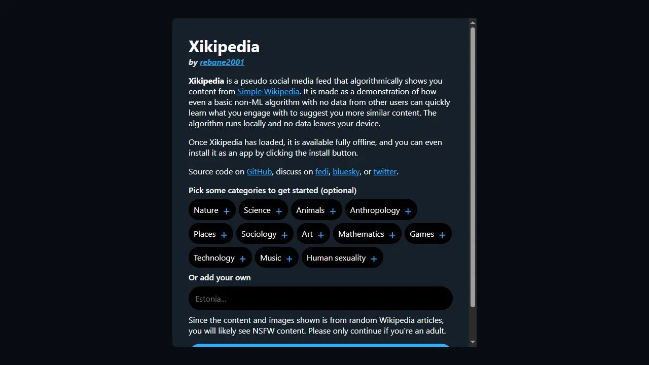 Xikipedia website screenshot